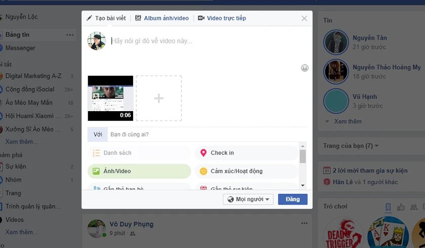 Hướng dẫn chi tiết cách up video HD lên Facebook từ máy tính và điện thoại